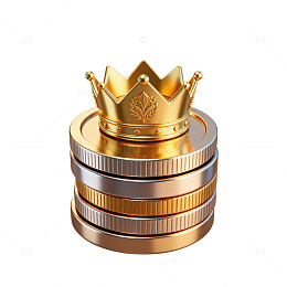 3D风格金币堆叠皇冠设计素材