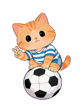 卡通风小猫踢足球插画设计素材