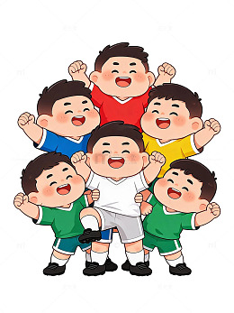 卡通风儿童足球队合影插画素材