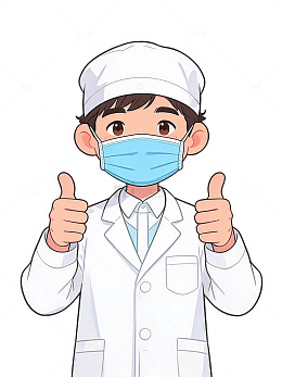 卡通风医生戴口罩点赞插画