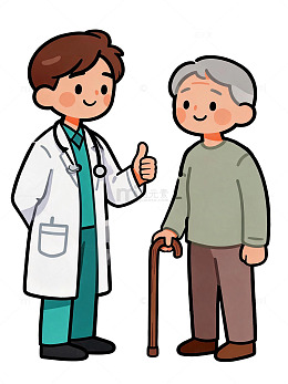 卡通风医生与老人插画设计素材