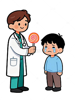 卡通风格医生给小孩棒棒糖插画素材