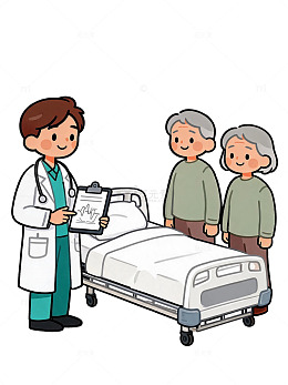 卡通风格医生与老人病房插画素材