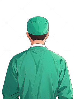 插画风医生背影手术服设计素材