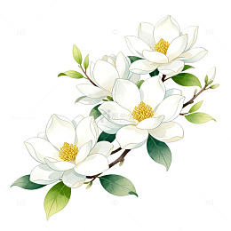 手绘风玉兰花枝插画设计素材