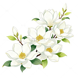 手绘风玉兰花枝植物插画素材