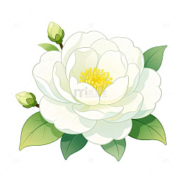 插画风白色山茶花花卉设计素材