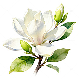 水彩风玉兰花枝手绘植物插画素材