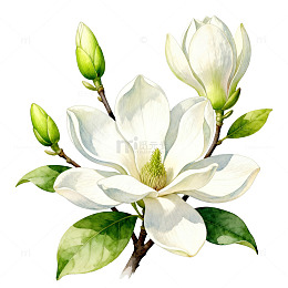 手绘风玉兰花枝插画设计素材