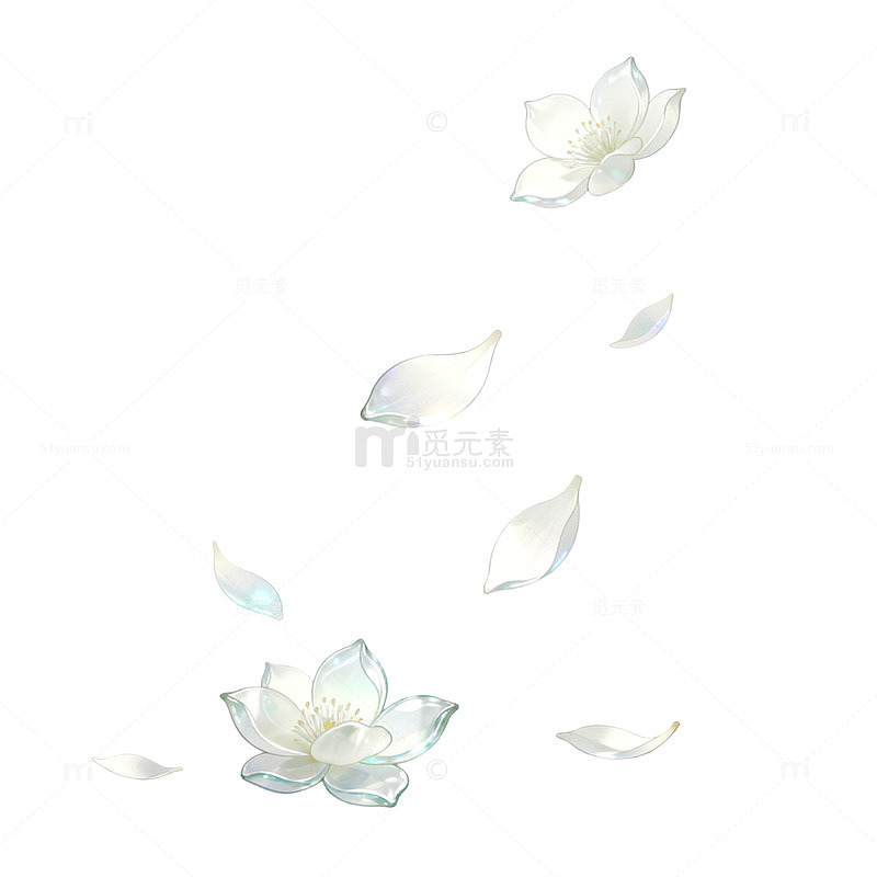 水墨风莲花飘落手绘花瓣设计素材