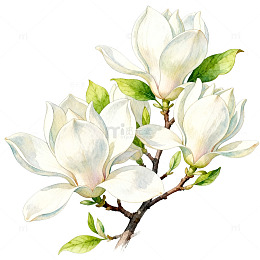 水彩风玉兰花枝手绘花卉设计素材