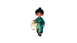 国风动画夜景小童提灯森林设计素材