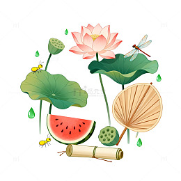 手绘风夏日荷塘清凉元素设计素材