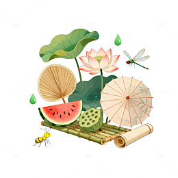 手绘风夏日荷塘清凉元素设计素材