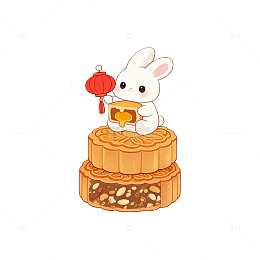 卡通风可爱中秋玉兔月饼插画设计素材