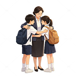 插画风师生拥抱温馨家庭设计素材