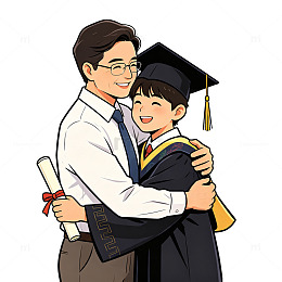 卡通风格毕业典礼父子拥抱插画素材