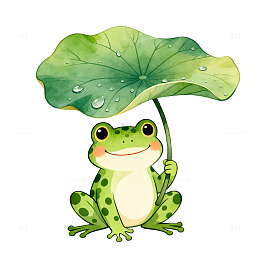 卡通风青蛙荷叶伞可爱插画设计素材
