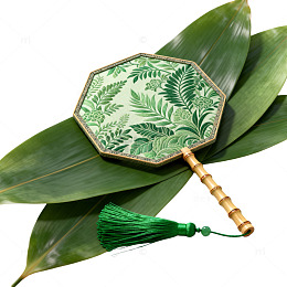 国风手绘绿植扇子设计素材