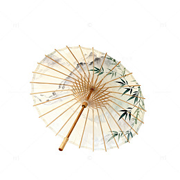 国风古韵油纸伞竹叶飞鸟插画素材