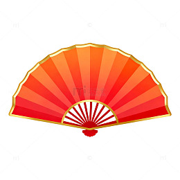 扁平风红色折扇传统手绘设计素材