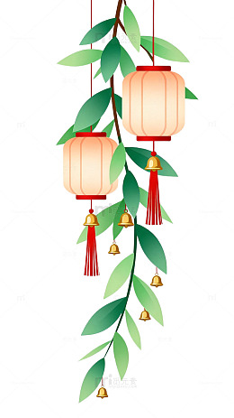 扁平风灯笼垂枝插画设计素材