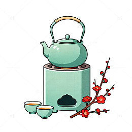 手绘风茶道静谧插画设计素材