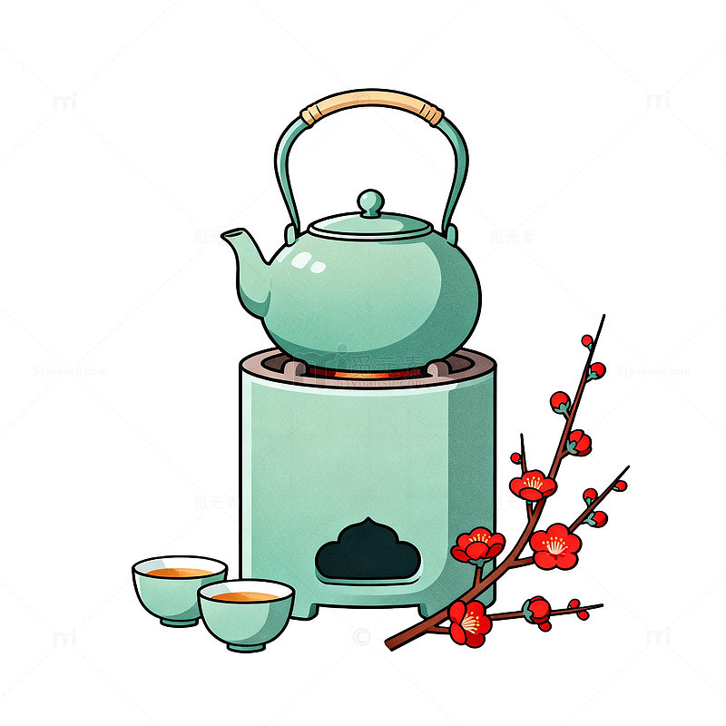 手绘风茶道静谧插画设计素材