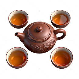写实风紫砂茶具品茗场景设计素材