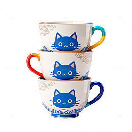 手绘风猫咪图案陶瓷杯设计素材