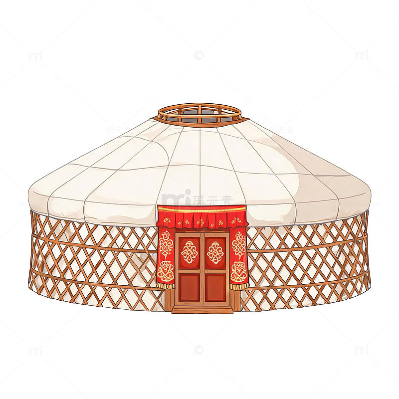 卡通风格蒙古包建筑插画设计素材