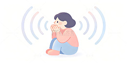 扁平风女孩咳嗽声波插画设计素材