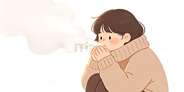 插画风冬季女孩围巾手绘设计素材
