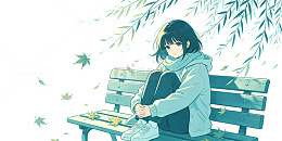 日系风少女公园静坐插画设计素材