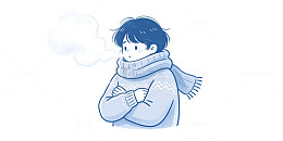 手绘风冬季男孩围巾插画设计素材