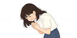 日系插画低头女孩手绘人物设计素材
