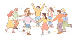 卡通风儿童手拉手跳舞插画设计素材
