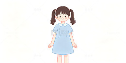 卡通风小女孩蓝色连衣裙插画设计素材
