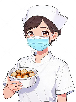 动漫风护士手持汤圆插画设计素材