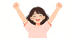 卡通风开心女孩举手庆祝设计素材