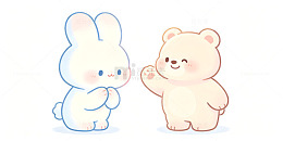 卡通风可爱兔子小熊手绘插画设计素材
