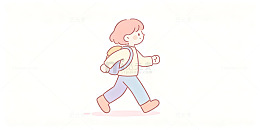 简约风女孩行走卡通插画设计素材