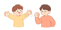 卡通风男孩互动表情插画设计素材