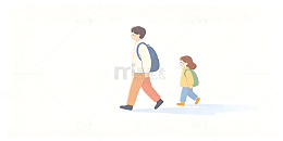 简约风亲子散步插画设计素材