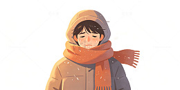 插画风冬日女孩围巾穿搭设计素材