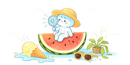 卡通风夏日清凉西瓜小熊设计素材