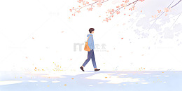 插画风春日散步人物设计素材