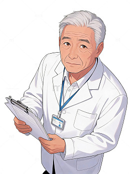 插画风老年医生手持病历设计素材