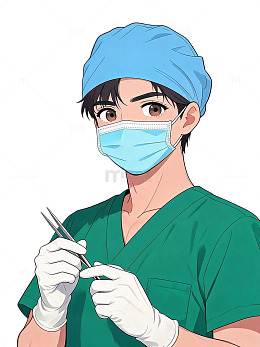 动漫风外科医生手术场景插画素材