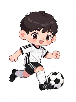 卡通风踢足球男孩手绘插画素材